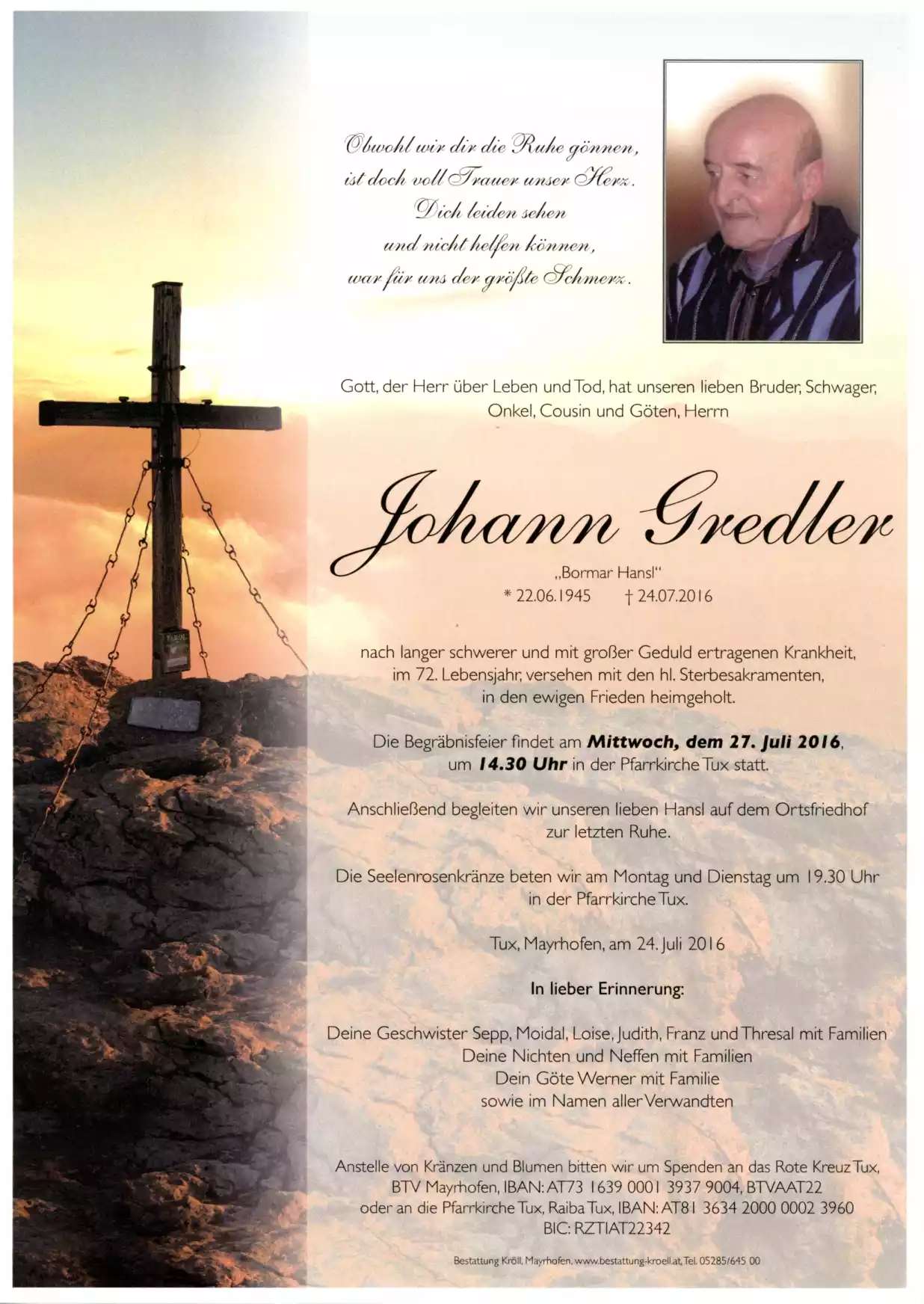 Parte von Johann Gredler